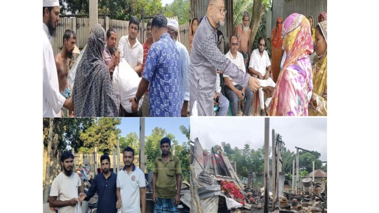 খোলা বার্তায় সংবাদ প্রকাশ, রায়গঞ্জে আগুনে নিঃস্ব বিধবার পাশে প্রশাসন-বিএনপি-স্বেচ্ছাসেবী সংগঠন