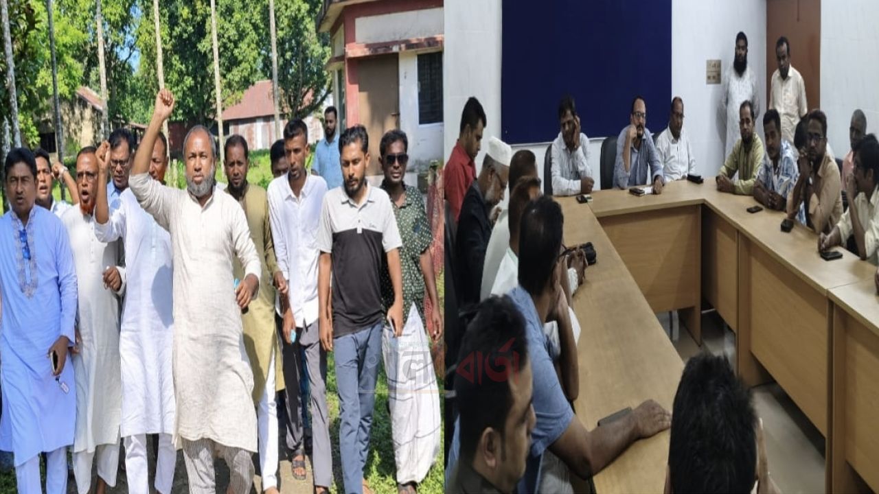 রায়গঞ্জে সরকারি প্রকল্পের খুঁটি-তার নিয়ে ‘কাণ্ড’, তদন্তের দিনেই কর্মকর্তার অপসারণ চেয়ে বিক্ষোভ